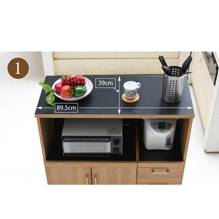 収納 キッチン 台所 ラック 食器棚 おしゃれ モダン コンセント キャビネット 収納家具 keittio(ケイッティオ) キッチンカウンター レンジ収納 FAP-0030 幅90cmの画像