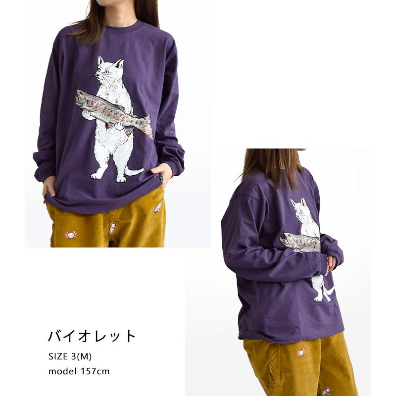2025春夏新作 ゴースローキャラバン go slow caravan  ロンT Tシャツ トップス イワナ猫 ねこ ネコ キャット 魚 メンズ レディース 長袖 春 秋 冬 341902