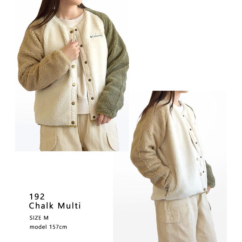 Columbia - コロンビア ワンポイント刺繍 リバーシブル ボア ノーカラージャケット M グレー Columbia アウトドア レディース Columbia 【2024秋冬新色追加】コロンビア ジャケット