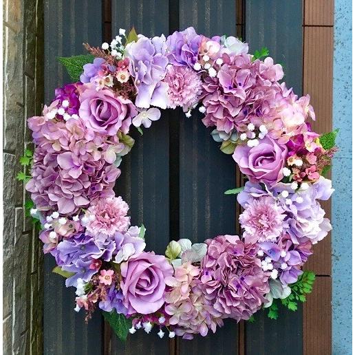 ギフト 花 玄関リース フラワーリース 造花 あじさいのリース パープル大 40cm No Wreath Wreath Piece Of La 通販 Yahoo ショッピング