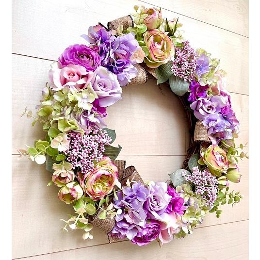格安 あじさいとバラのリース 4 花 造花 ギフト 大型リース 40cm アーティフィシャルフラワーリース No Wreath 送料無料 Jeannesauve Org