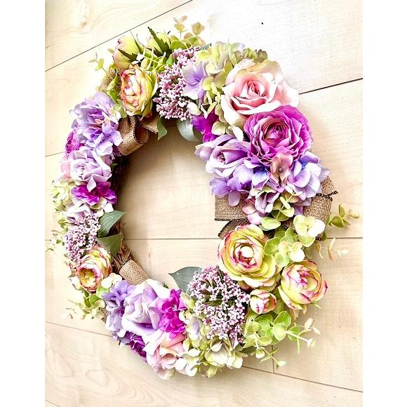 格安 あじさいとバラのリース 4 花 造花 ギフト 大型リース 40cm アーティフィシャルフラワーリース No Wreath 送料無料 Jeannesauve Org