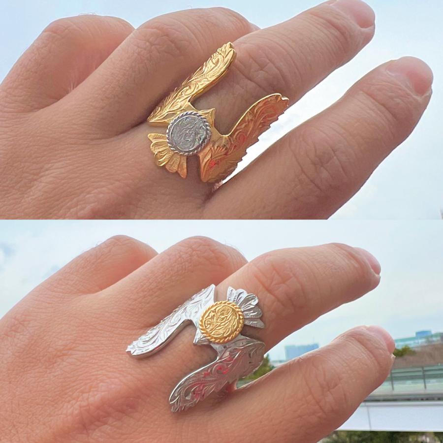 リング サージカルステンレス316L製 ハワジュ イーグル 鷲 コイン プルメリア スクロール 金属アレルギー対応 メンズ 爆買_8