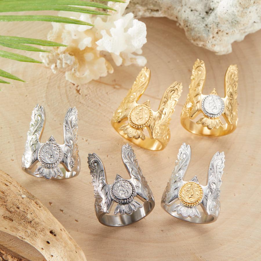 リング サージカルステンレス316L製 ハワジュ イーグル 鷲 コイン プルメリア スクロール 金属アレルギー対応 メンズ 爆買_13