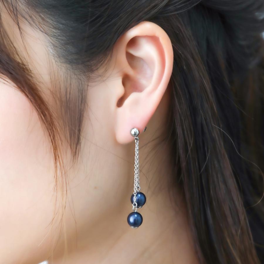 ピアス サージカルステンレス製 スクエア型 ナイトブルーパール チェーン ロング 揺れる 金属アレルギー対応 :aabsal-ess156 ...