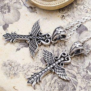 フェザークロスネックレス メンズ ペンダント シルバー925 羽根と  