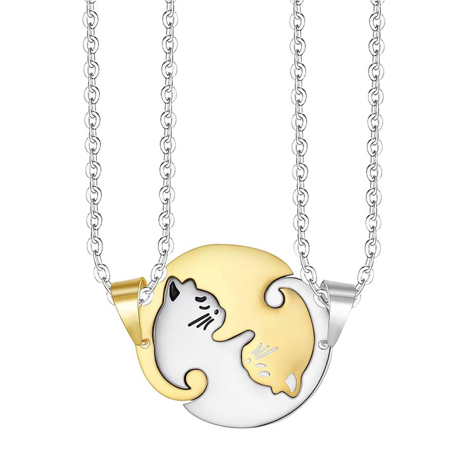 ペアネックレス サージカルステンレス製 ネコモチーフ キャット パズル  