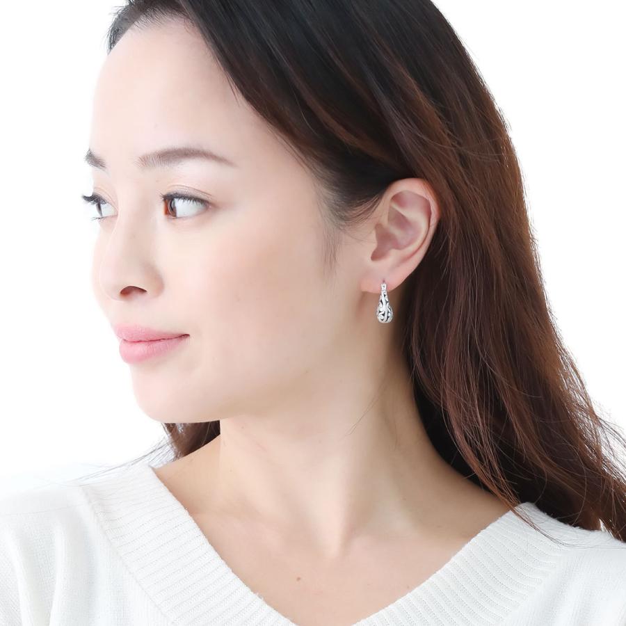 シルバー925 Silver エスニックデザインフープピアス/軽研磨仕上げ/両耳 フープピアス シルバー925 ドロップ しずく型 透かし シンプル