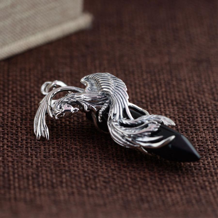 ペンダント ネックレス シルバー925製 オニキス スターリングシルバー 鳳凰 火の鳥 不死鳥 フェニックス 爆買の画像