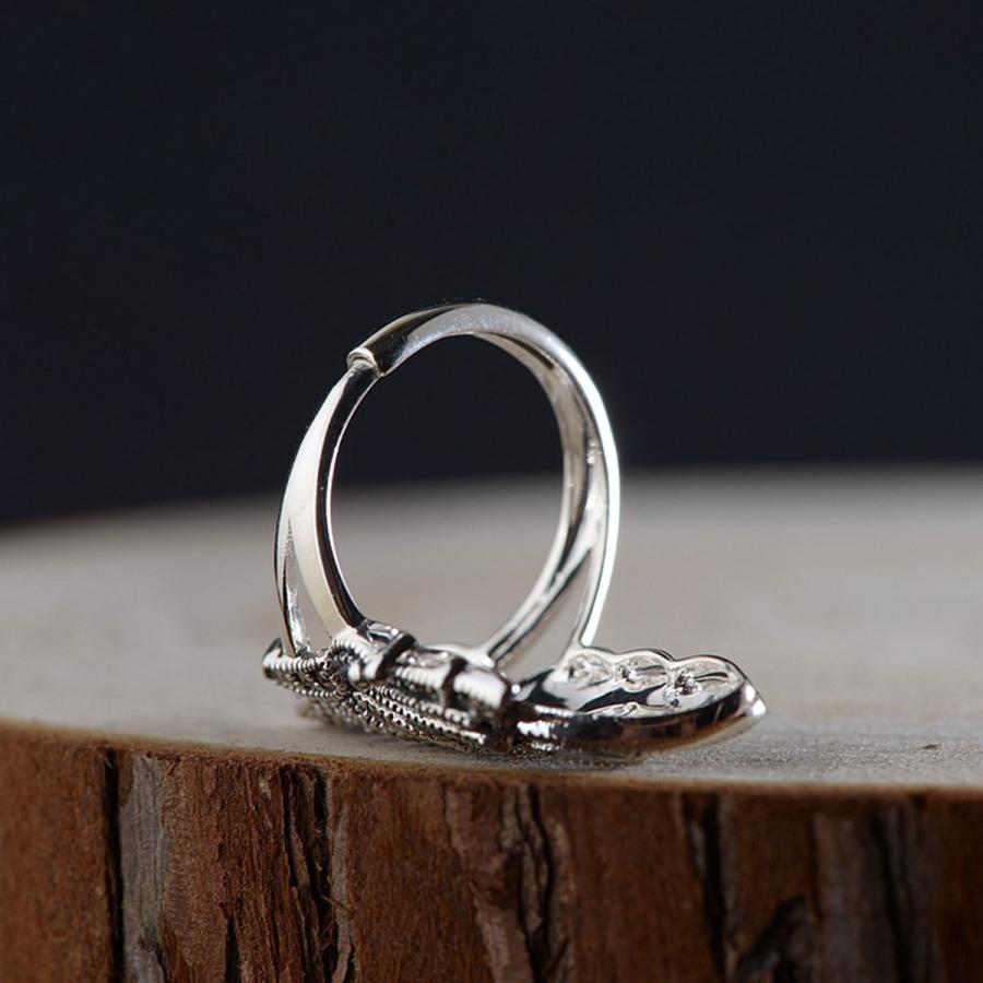 リング シルバー925 ヘマタイト 蝶 バタフライ 豪華 大ぶり キラキラ