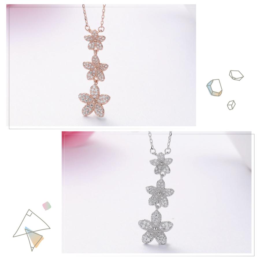ネックレス シルバー925 三連 花 フラワー パヴェ キラキラ 上品