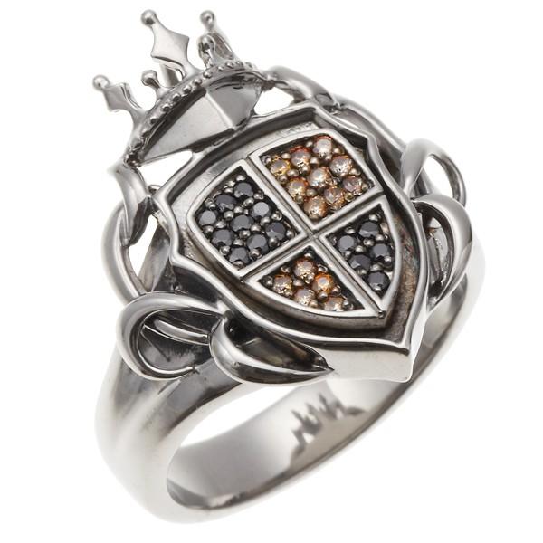メンズリング 指輪 シルバー925 王冠 盾 ストーン 紋章 つた シルバー