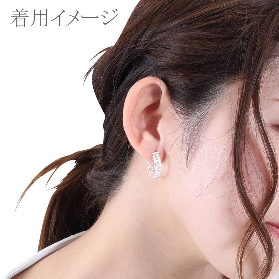 フープピアス シルバー925 結び目 透かし模様 透かし編み ツヤ有り 中折れ ワンタッチ 爆買の画像
