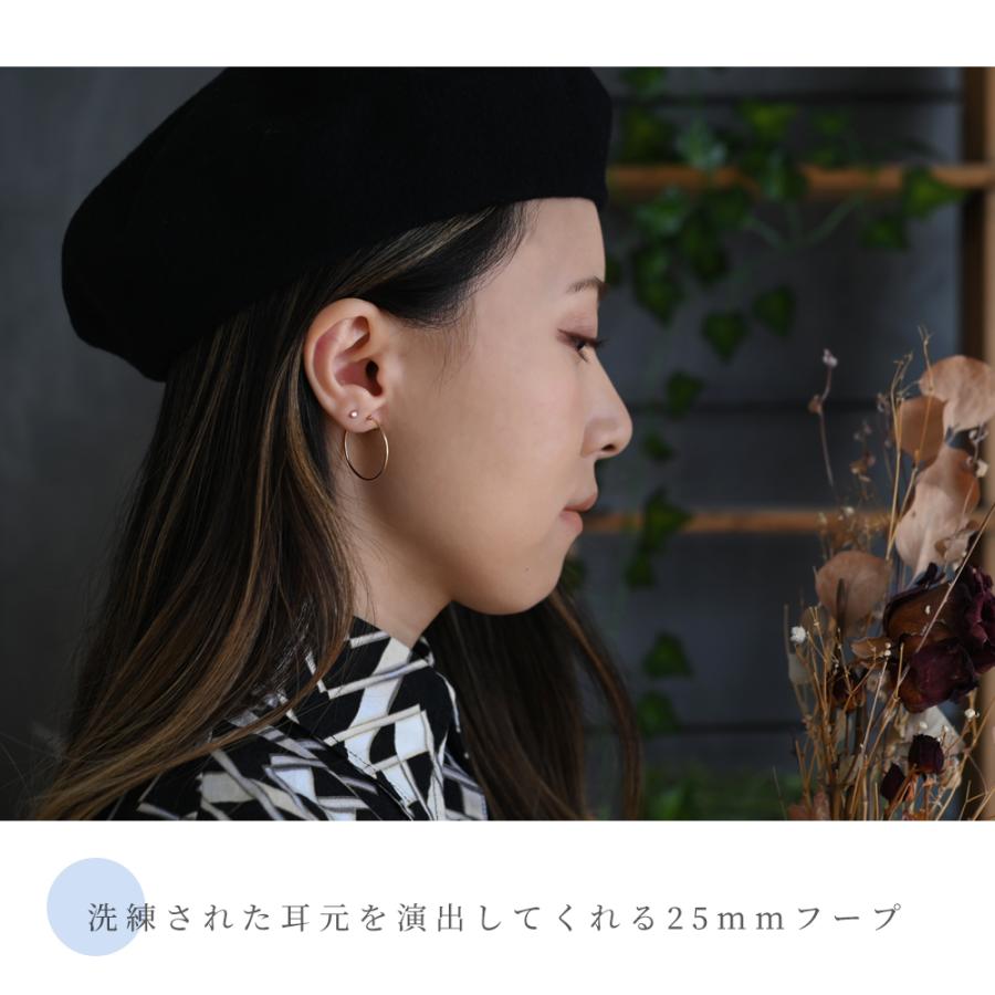 K18フープピアス スナップ クロッシング 25mm 18金 ゴールド ワンタッチ 軽量 細め 両耳 日本製 金属アレルギー対応 爆買の画像