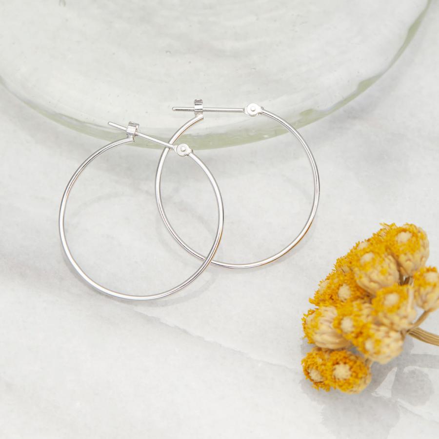 フープピアス K14WG 14金 ホワイトゴールド 華奢 ビッグフープ 大きめ