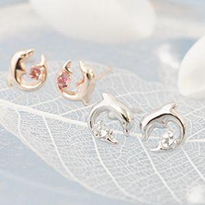 いるかピアス イルカ K10金ホワイトゴールド ピンクゴールド アクア