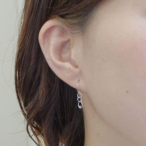 ピアス レディース K10WG PG天然ダイヤモンド 3連リング フックピアス