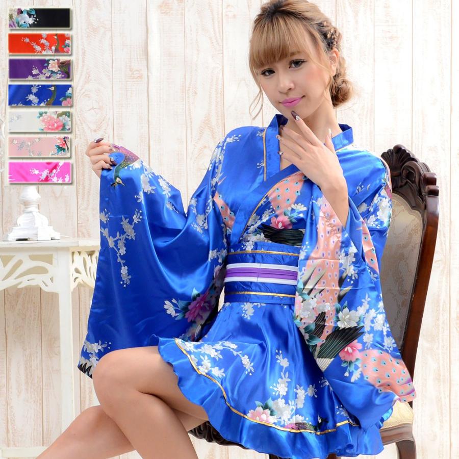 ゴールドパイピングフリルサテンミニ着物ドレス よさこい 花魁 ゴールドパイピングフリルサテンミニ着物ドレス よさこい 花魁