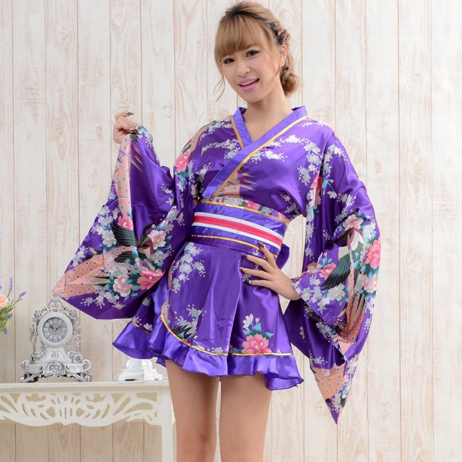 ゴールドパイピングフリルサテンミニ着物ドレス よさこい 花魁 キャバ
