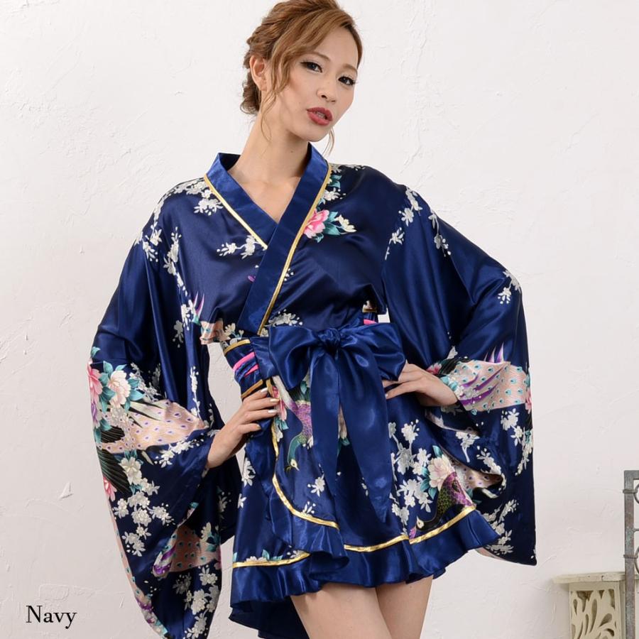 ゴールドパイピングフリルサテンミニ着物ドレス よさこい 花魁 キャバ
