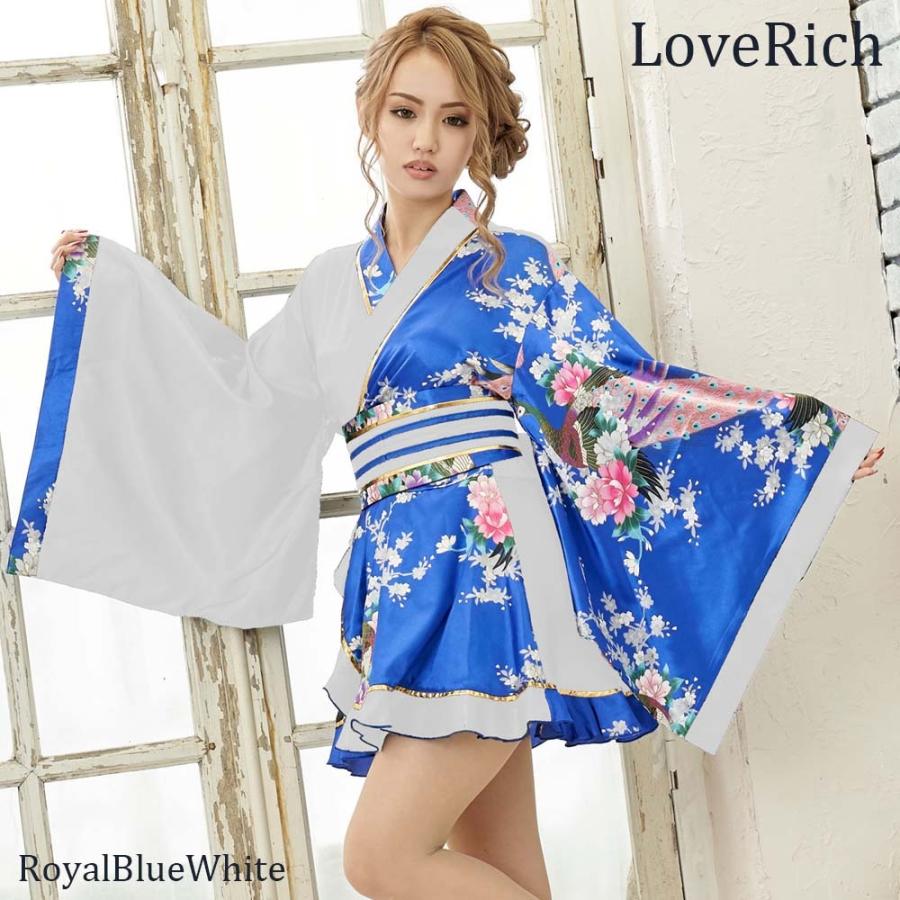配色孔雀柄フリルミニ着物ドレス キャバドレス 和柄 衣装 ダンス