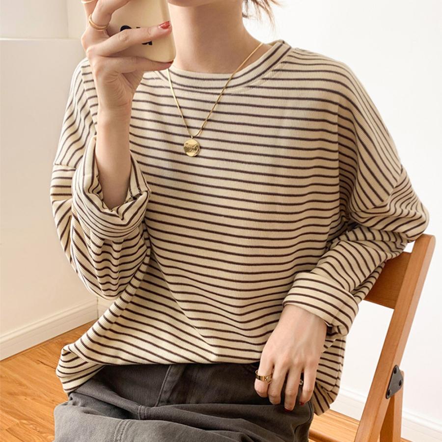 Tシャツ レディース 春秋冬 長袖 丸首 ロング丈 ドロショル