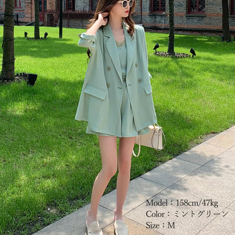 セットアップ レディース 春夏秋 7分袖 キャミ タック入りショート