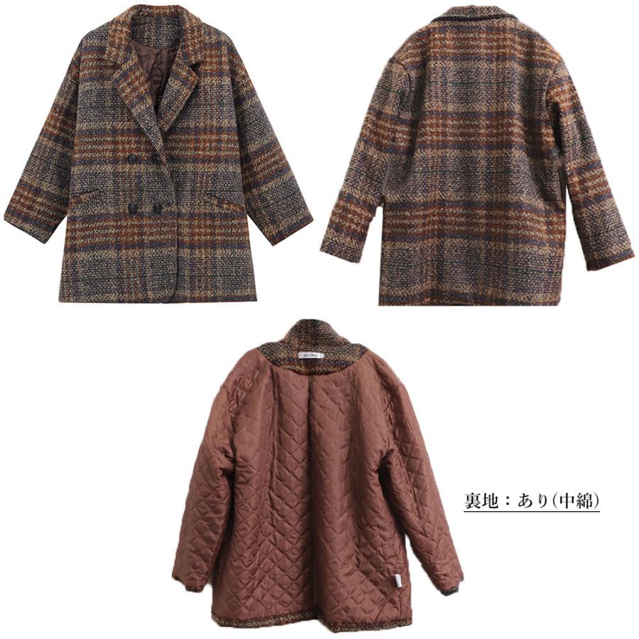 ♡greed international ボアチェックガウン　パープル♡ ◇カーリーな素材感がかわいいチェックハーフコート（ノーカラー