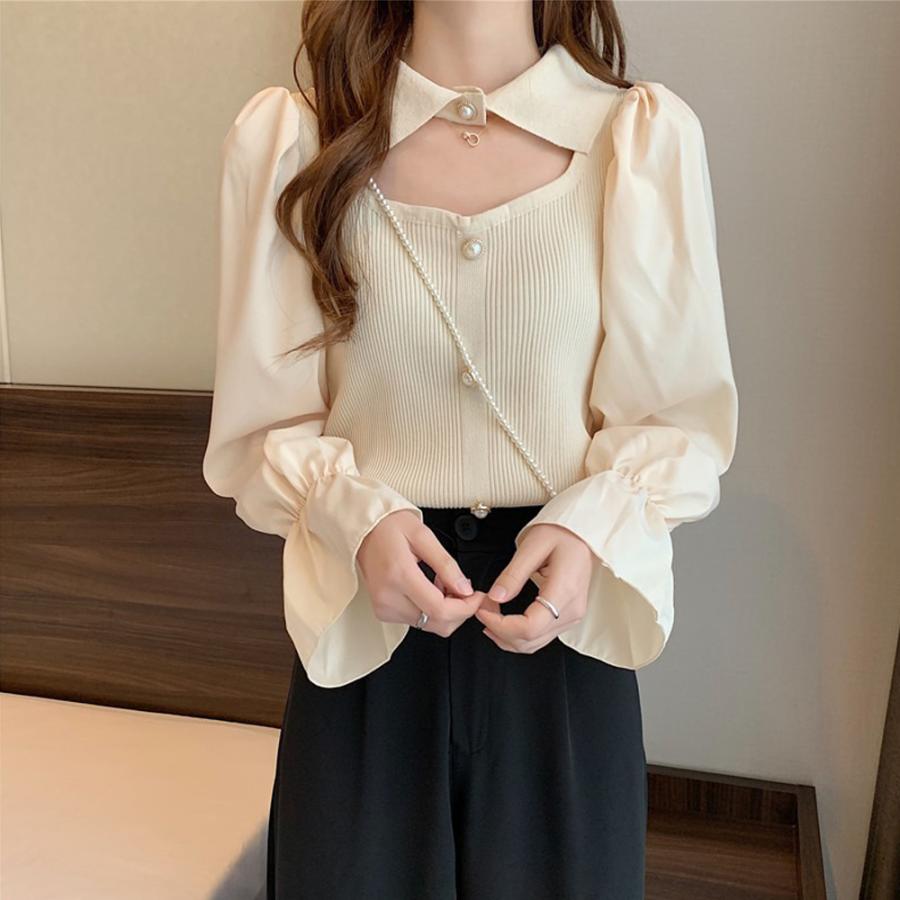 BUBBLES チョーカーボタンニットトップス ニットトップス レディース