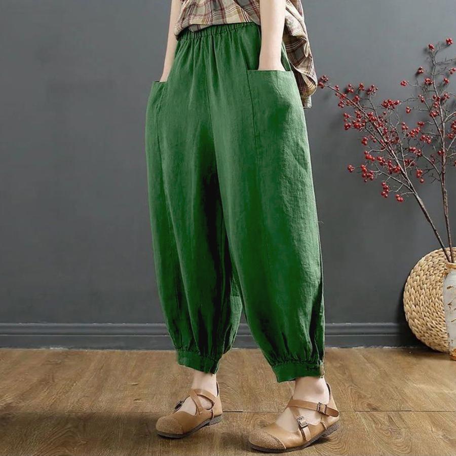 パンツ レディース 春夏秋 9分丈 絞った裾 ウエストゴム ポケット