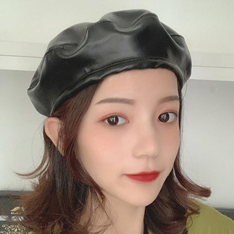 PUベレー帽 レザー帽子 帽子 ベレー帽子 レディース 無地 PUベレー帽 レザー帽子 帽子 ベレー帽子 レディース 無地