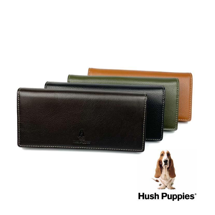 Hush Puppies 二つ折り長財布 メンズ 春夏秋冬 L字ファスナー小銭入れ 牛革 ハッシュパピー バイカラー 犬ロゴ型押し 黒 二つ折り長財布 メンズ 春夏秋冬 L字ファスナー小銭入れ 牛革 Hush