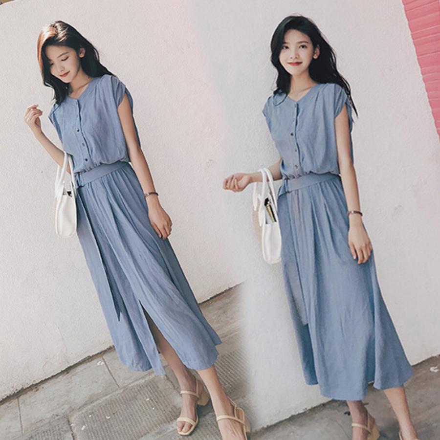 エムプルミエ　ノースリーブロングシャツワンピース シャツワンピース レディース 春夏 ベルト付き ロング