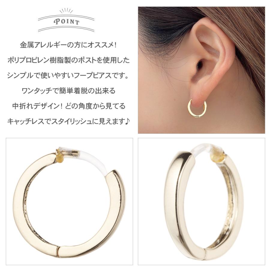 シンプルフープ ノンアレルギーピアス 1.5mm 樹脂製ポスト シルバー 