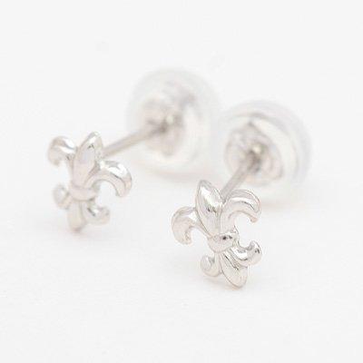 レディースピアス K10金ホワイトゴールド百合の紋章 アンティークピアス 爆買の画像