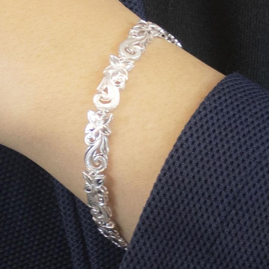 ハワイアンジュエリー SILVER925 ブレスレット プルメイリア彫刻 ブレスレット シルバー925 ハワイアンジュエリー 彫刻