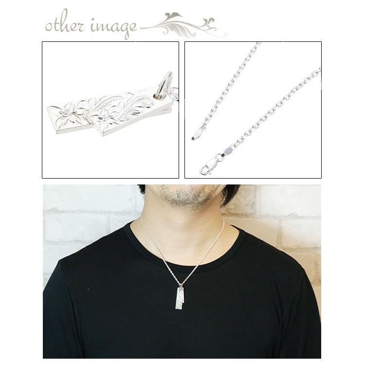 メンズプルメリアスクロールプレートネックレス シルバー925製 ハワイアンジュエリー お花 波 Hawaii 爆買の画像