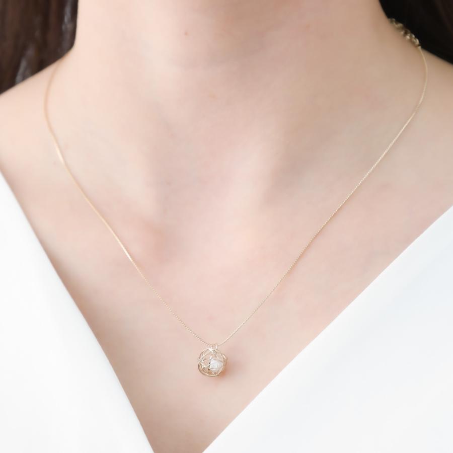 ネックレス ペンダント 一粒 パール 真珠 ワイヤー フレーム ラウンド