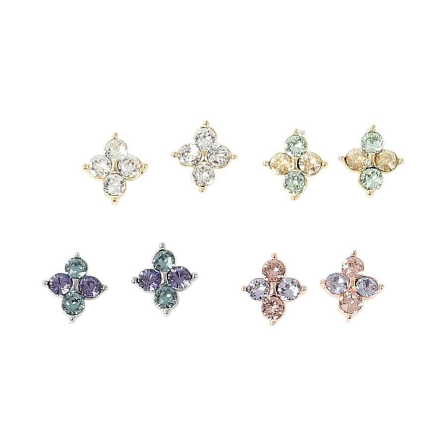 ピアス スワロフスキー チタン製ポスト 4粒 ひし形 お花 ピアス スワロフスキー チタン製ポスト 4粒 ひし形 お花