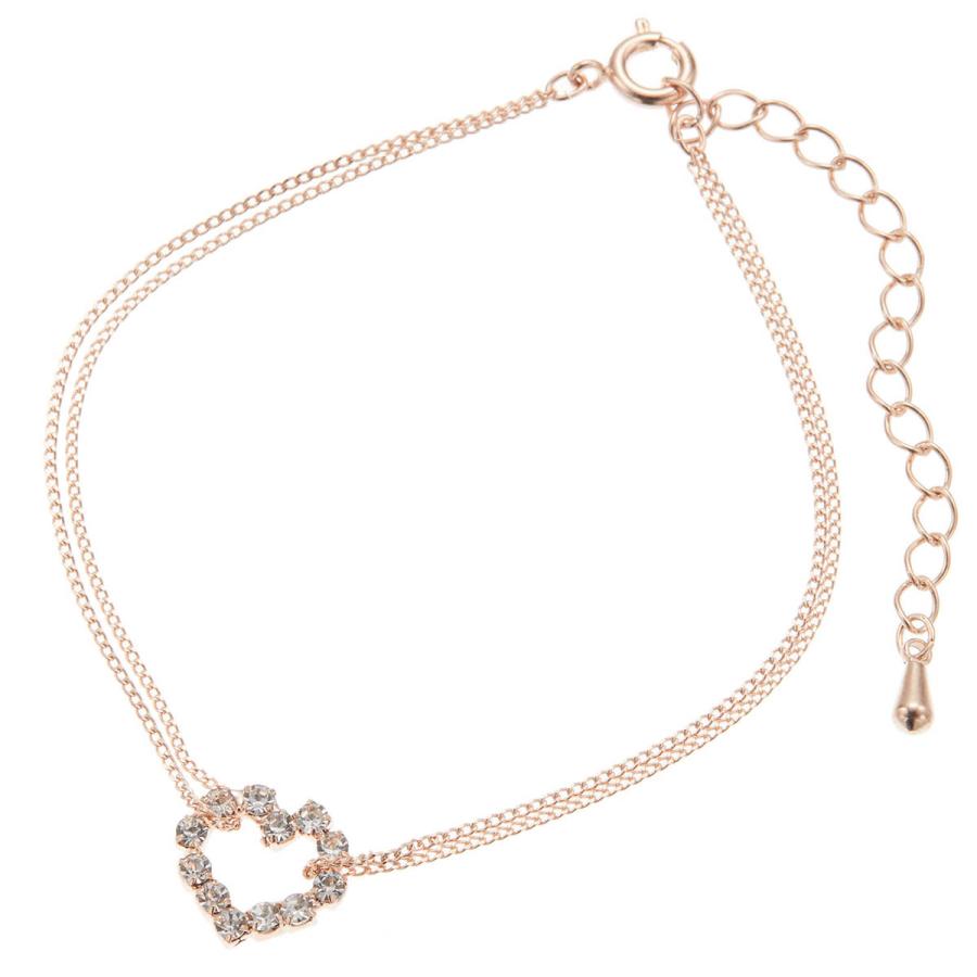 ブレスレット ハート 2連 ラインストーン キラキラ エレガント