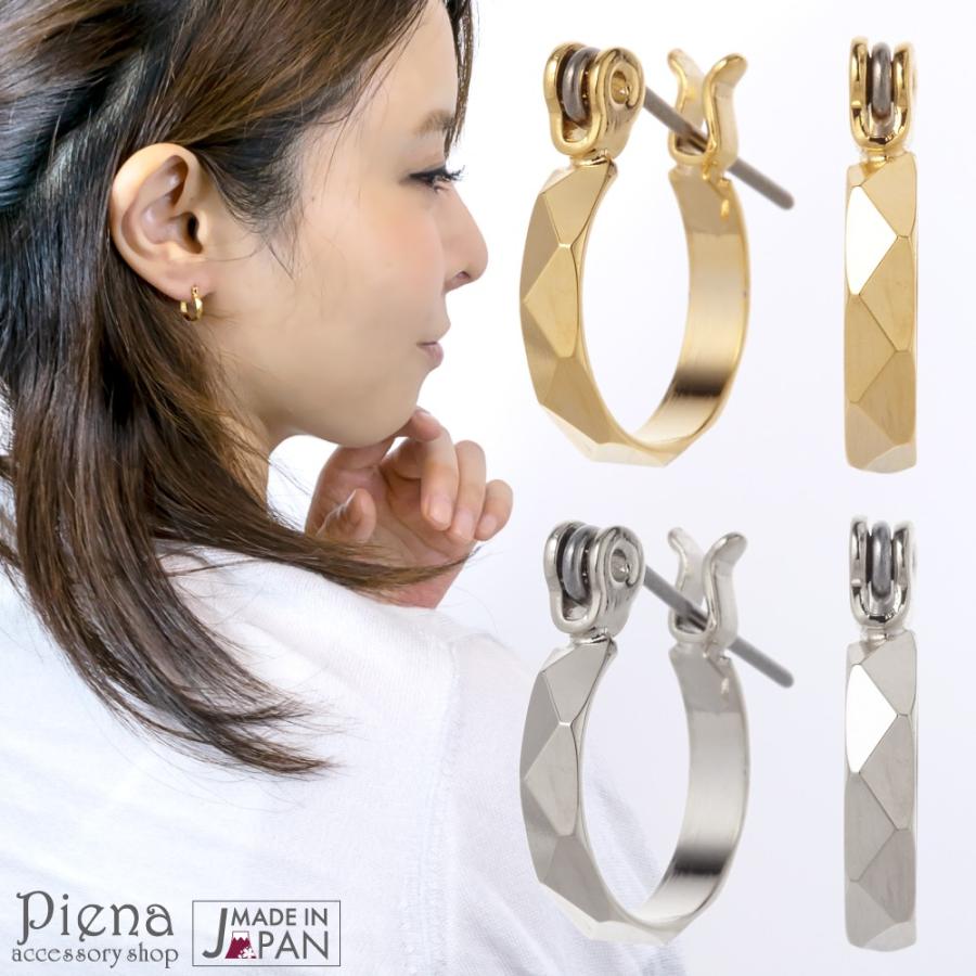 ダイヤ型にカットしたフープピアスチタン製ポストシルバー ゴールド 爆買 | 