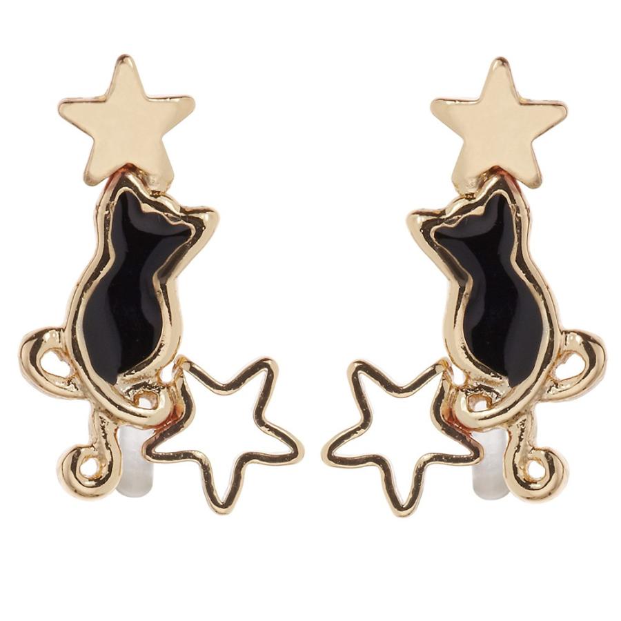 ノンホールピアス ペア イヤリング ノンアレルギー ネコ ねこ 猫 黒猫