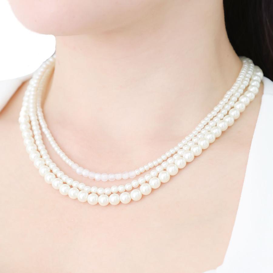 真珠 3連パールネックレス ピンクホワイト グラデーション