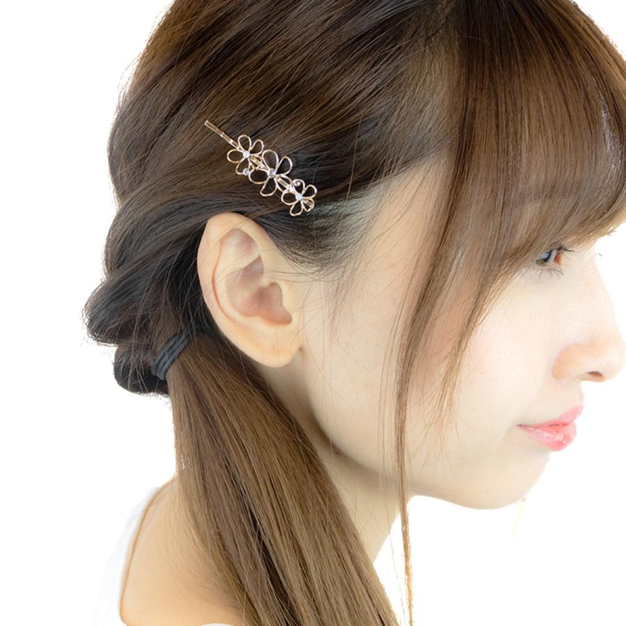 ヘアピン ラインストーン ワイヤーフラワー お花 小さめ ヘアピン ラインストーン ワイヤーフラワー お花 小さめ