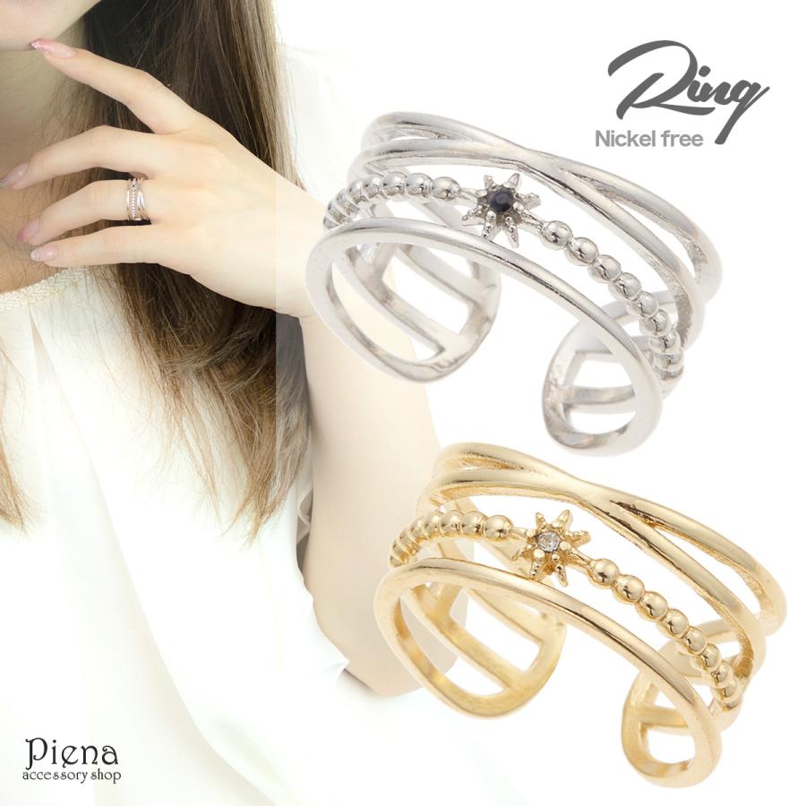 リング 七芒星 キラキラ 太め フリーサイズ 8mm ニッケルフリー 金属