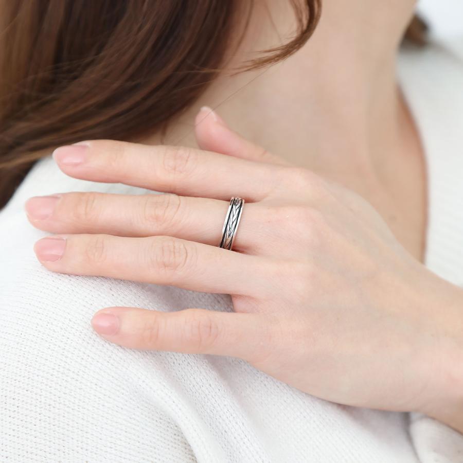 リング シルバー925 編み込み 真ん中が動く 細め シンプル レディース メンズ ペア 爆買の画像