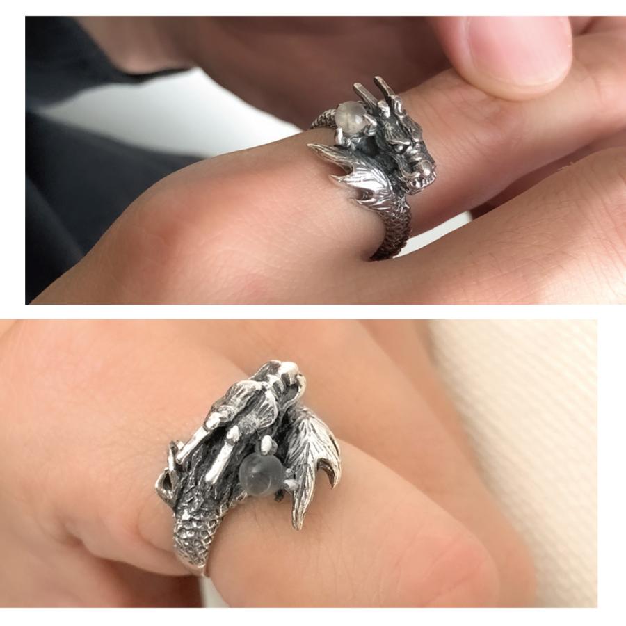 リング シルバー925 水晶 クリスタル ドラゴン 龍 風水 幅広 大ぶり ご