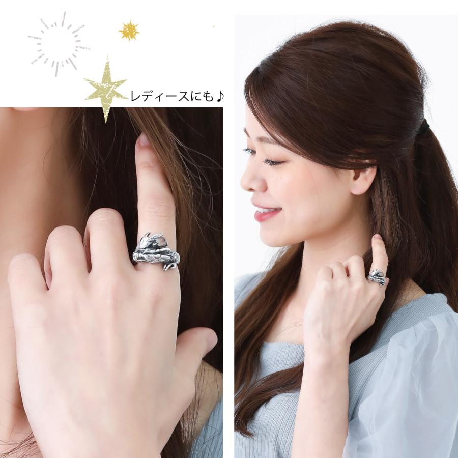 リング シルバー925 水晶 クリスタル ドラゴン 龍 風水 幅広 大ぶり ご