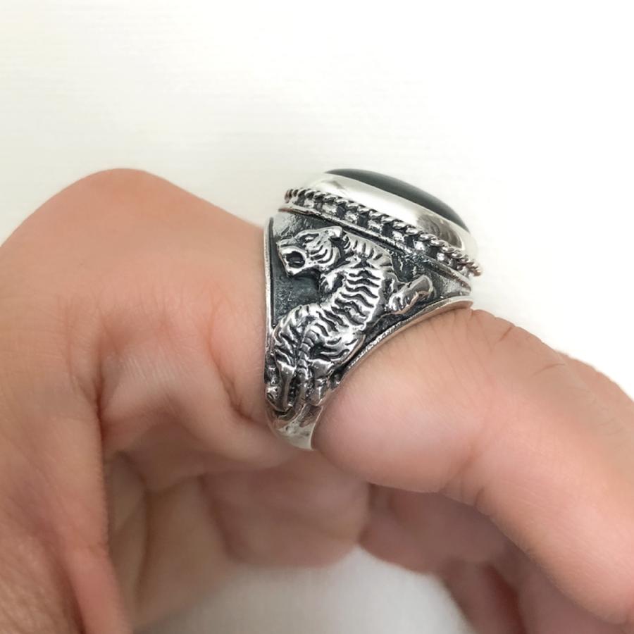 リング シルバー925 オニキス 虎 トラ タイガー 動物 アニマル 幅広