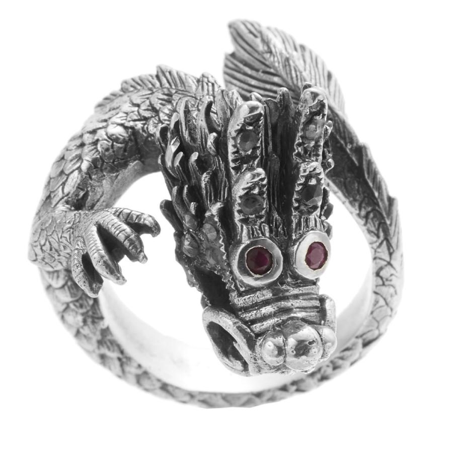 リング シルバー925 ルビー ヘマタイト ドラゴン 龍 竜 フリーサイズ 大ぶり ユニーク レディース メンズ 爆買の画像